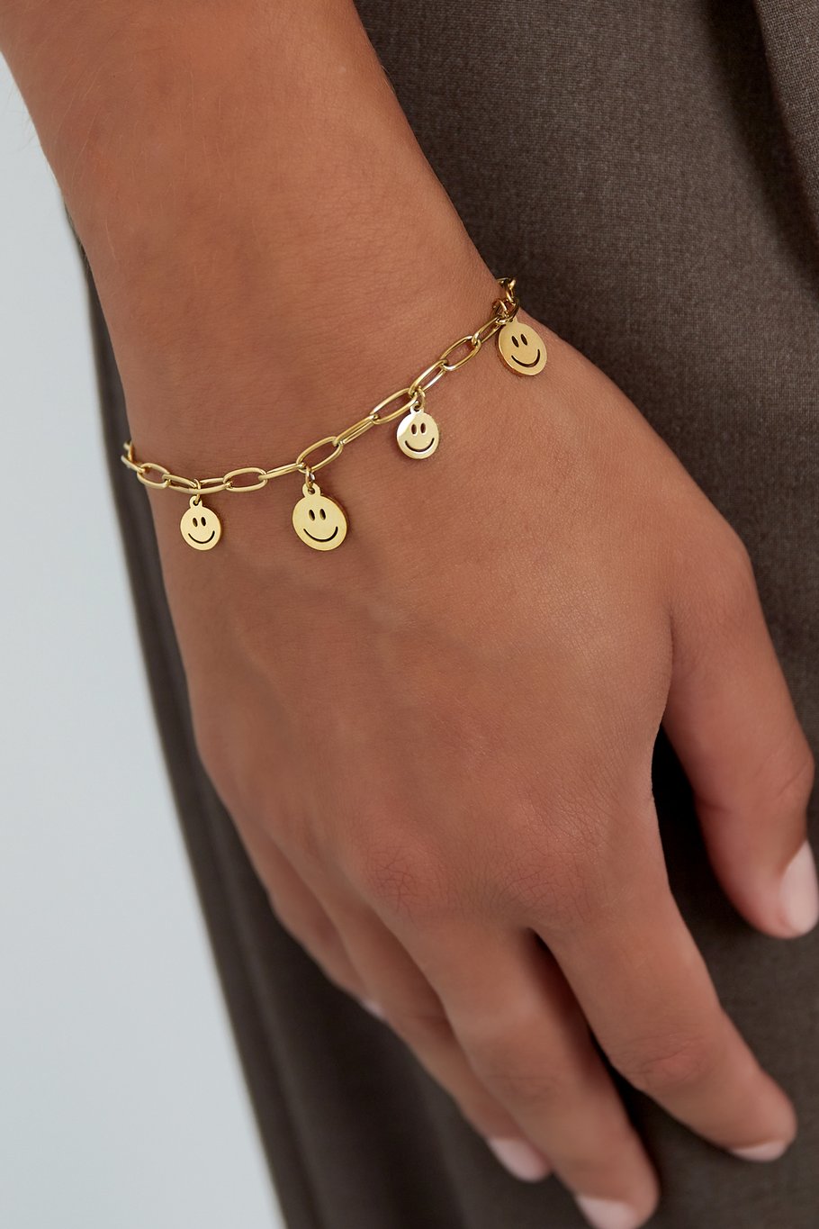 Armband mehrere Smileys Goldfarbe Edelstahl Bild2
